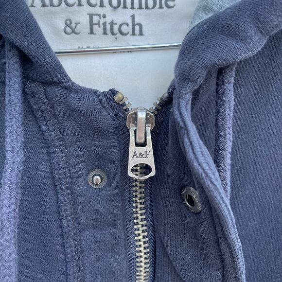 Abercrombie & Fitch Y2K Heavyweight Hoodie Jacket Navy Gray Lined A&F 92 Vintage - Picture 6 of 11